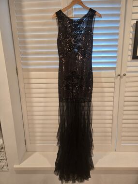 BCBGMaxAzria Black Sequin Mesh Maxi Dress